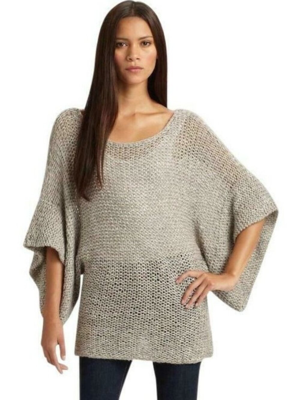 Theory Davini Zebra Gold Gray Sparkle Semi-Sheer Sweater Alpaca blend SZ S